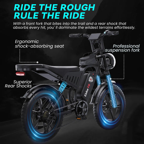 Adult Fat Tire Electric Bike With Fast Speed, NFC Password Unlock And Big Color LCD Screen For Street Riding And Off Road Adventure All Day, front view