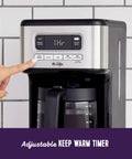 14 Cup Programmable Coffee Maker In Stainless Steel With 1 To 4 Cup Small Batch Setting And Grab A Cup Auto Pause.