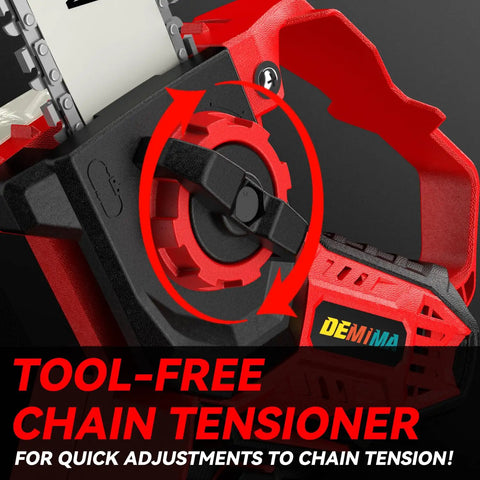 Tool-free chain tensioner on Powerful Mini Chainsaw Kit 8-Inch And 6-Inch 2-In-1 Cordless Electric Chainsaw With Brushless Motor