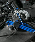 Mechanic using Metric Long Arm Ball End Hex Key Set With Chrome Finish And Bright Blue Anti-Slip Coating Includes 9 Sizes From 1.5mm To 10mm