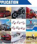 Image collage showing applications for Tough As Nails 2 Pin Gray Waterproof Electrical Connector Kit with seals: automobile, motorcycle, truck, ship, bus, off-highway, aircraft.