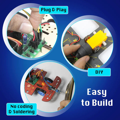 Hands assembling circuit board and robot parts from Ten In One STEM Robotics Kit For Kids Aged 8 To 14 With Hands On Electronics And Engineering Projects.