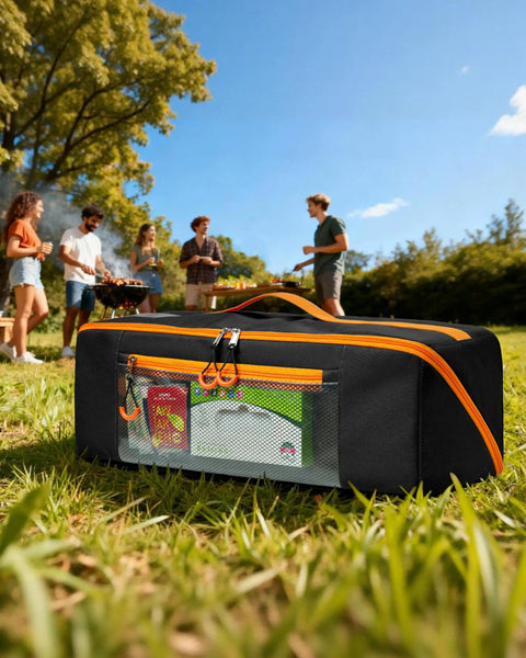 22 Inch Grill Tool Storage Bag With Dual Inner Compartments All In One Carryall For Grill Utensils Griddle And Barbecue Tools Black Heavy Duty 600D Polyester Water Resistant