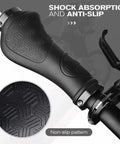 Close-up of premium ergonomic non slip bike grips for MTB handlebar dual locking 130mm universal fit, showing texture pattern