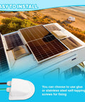 Waterproof ABS Solar Dual Cable Gland Box on RV roof with solar panels at beach; white outdoor cable entry enclosure.
