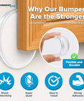 Clear Rubber Door Stoppers Extra Large Self Adhesive Wall Protectors on wooden cabinet keeping walls pristine, flexible and durable.