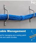 2 Inch Metal Cable Distribution D Ring 25 Pack for Horizontal and Vertical Wall Cable Organization on wall with blue cables