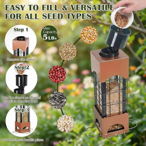 Squirrel Proof Outdoor Bird Feeders With 5 Pound Capacity Metal Tube Design Beefy Build Heavy Duty Chew Proof For Cardinal Finch Chickadee Birds Garden Yard Hanging Decor