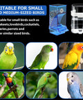 Slick No Mess Blue Clear Acrylic Bird Feeder And Water Dispenser Set With Six Automatic Gravity Feeders For Backyard Flocks with small birds.