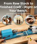 Bonvoisin Mini Lathe Machine With 7-Speed Benchtop Wood Turning Capabilities For Diy Projects and Precision Craftsmanship seen in use.