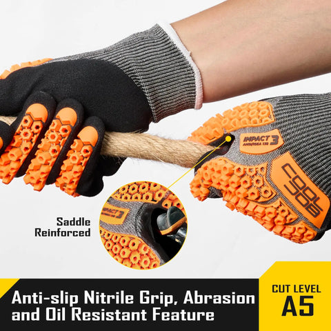 Cut Resistant Work Gloves With Impact TPR Protector And Nitrile Dipped Grips, Oil Resistant, Touchscreen Ready, ANSI ISEA 138 Approved