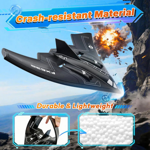 B2 Spirit Stealth Bomber RC Plane Ready to Fly 2CH Remote Control with 6 Axis Gyro Stabilizer in mid-flight explosion scene