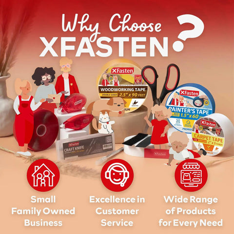Illustrated promotional image for XFasten highlighting product range and customer service.
