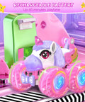 Unicorn RC Car For Girls 360 Degree Spin 4WD 2.4GHz Remote Control Toy With Lights And Music charging on colorful platform