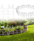 Decorative Garden Fence Border Panel Set 10 Pack With Easy Install No Dig Movable Metal Edging For Flower Beds And Lawns 13 Inch High By 17 Inch Wide 14 Ft Of Outdoor Weather Resistant Yard Borders displayed around a garden.