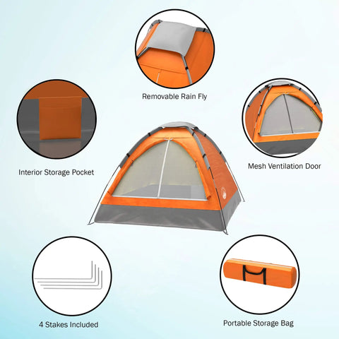 Two Person Camping Tent With Rain Fly And Carry Bag Ultra Lightweight And Compact Outdoor Shelter shown with features
