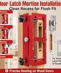 Heavy Duty Door Hinge Jig Kit Featuring Sturdy Aluminum Template For Quick Hinge Mortising And No Sweat Deadbolt Setup On Most Popular Household Doors, showing precise door latch mortise installation.