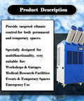 Heavy Duty Portable Air Conditioner 220V Industrial Cooling Unit 22178 Btu with triple flexible ducts for workshops and hospitals.