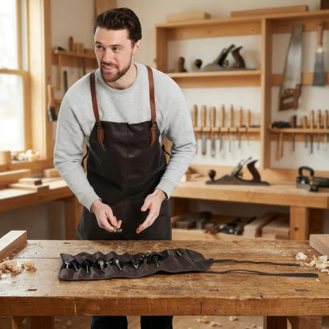 Genuine Leather Work Apron With CrossBack Straps For Woodworking Carpentry BBQ And Barista Tasks 3 Spacious Pockets And Fully Adjustable Fit Durable Brown Leather Apron For Studio Garage Or Kitchen Use