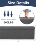 43 Inch Storage Ottoman Bench With Padded Gray Seat And Hidden Chest dimensions and 660 lb weight capacity details