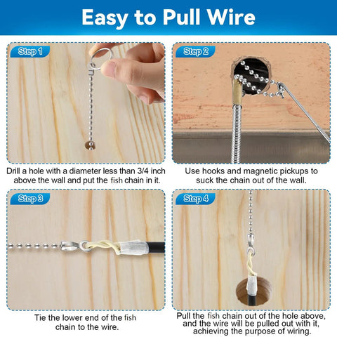 Wet Noodle Flexible Magnetic Pickup Tool With Fish Chain Handy Retrieval Hook For Tight Spaces And Wiring Through Walls Expandable Magnetic Retriever For Grabbing Metal Objects And Small Items