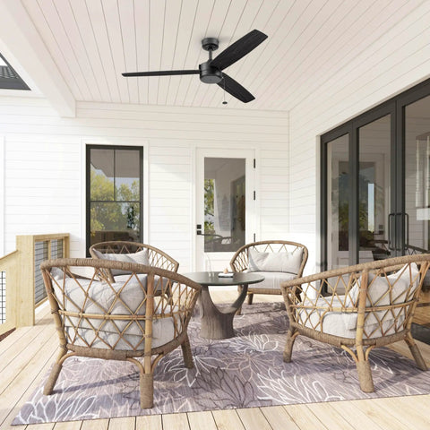 52 Inch Indoor Outdoor Ceiling Fan Without Light With Pull Chain Dual Mount For Big Spaces Matte Black Finish on porch