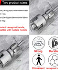 2Pcs Dual-Function Pipe Threading Tool Set For 1/2 And 3/4 Inch Pvc Plastic Pipes Electric Drill Compatible showing sizes and hexagonal handle.