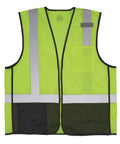 Rock Solid Class 2 High Visibility Safety Vest Featuring Hella Breathable Mesh Back And Sleek Black Front Zip Closure With Multiple Utility Pockets For Crews, lime mesh with reflective stripes.