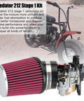 Predator 212 Stage 1 Carb Kit With 212 Exhaust Pipe for 224cc 196cc GX160 GX200 engines shown with mini bike and air filter