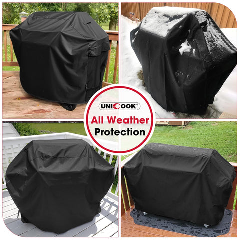 Black 70 Inch Outdoor Grill Cover Heavy Duty Waterproof Protector For Gas Grills All Weather Fade Resistant, on four grills