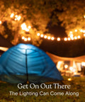Ambience Pro USB Powered Outdoor String Lights 24 Ft Waterproof Shatterproof Patio Vibes Lighting over campsite with tent