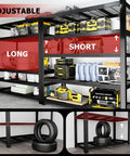 Beefy Five Shelf Garage Shelving Unit Heavy Duty Metal Storage Rack 72 Inches High 62 Inches Wide 24 Inches Deep Total Weight Capacity 3050 Lbs Adjustable Shelves Perfect For Basement Warehouse Or Workshop, shown with tools and tires.
