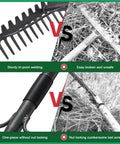 Comparison of 63 Inch Bow Rake With 17 Steel Tines And Stainless Handle vs traditional rake, focusing on durability and design