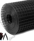Heavy Duty 17 Gauge Black Vinyl Coated Hardware Cloth 1x48x100Ft roll with gloves, wire cutters, and ties for secure fencing.