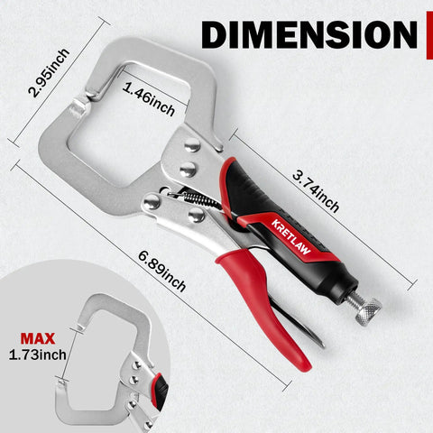 6-Inch C-Clamp Locking Pliers Four Pack dimensions, heavy duty welding vise grips for industrial DIY home projects.
