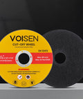 Front view of Four And A Half Inch Cut Off Wheel Set For Angle Grinders One Hundred Pcs Heavy Duty Fast Cutting Discs For Metal And Stainless Steel.