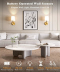 Super Sleek Battery Operated Wall Sconces Set Of 2 With Remote Control And Rechargeable RGB Bulbs In Classic Gold illuminating a cozy living space.