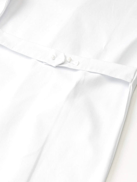 Back view of Unisex Knot Button Lab Coat Blazer in White X Small, showing durable fabric and detail of knot-button closure.