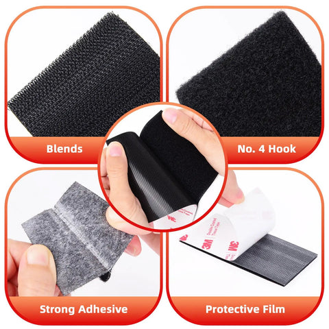 Close-up of Heavy Duty Hook and Loop Tape 1 Inch by 20 Feet Self Adhesive Interlocking Strips with protective film and strong adhesive features.