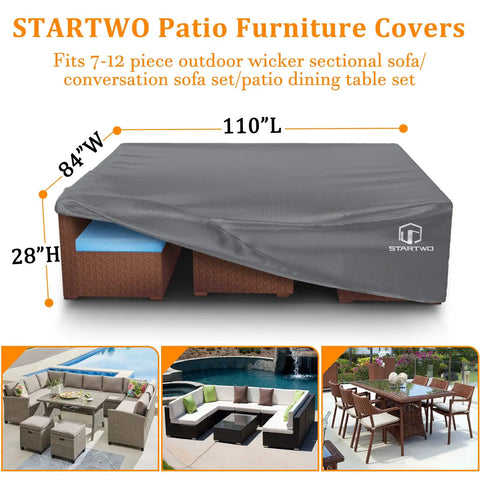 Beefy Heavy Duty Patio Furniture Cover Waterproof And Anti UV 500D Tear Resistant For 7 To 12 Seat Sectional Sofa And Table Sets gray