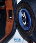 6.5 Inch Triaxial Car Speaker System 180W RMS 360W Peak 4 Ohm Impedance Three Quarter Inch Piezo Tweeter Round Full Range Loud Audio Blue PL63BL Bass Packed Upgrade for Your Car Stereo blue cone speaker in car door