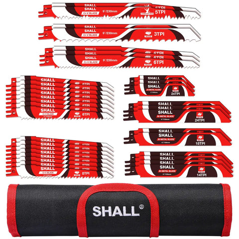 34 Piece Carbide Steel Reciprocating Saw Blade Kit For Tree Pruning And Everyday Wood Metal Plastic Drywall Cuts with storage bag