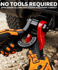 Hands demonstrating use of Tigertooth Three Quarter Inch D Ring Shackles With Seven Eighths Inch Pin For Tow Straps And Winch Recovery Off Road Vehicles Beefy Heavy Duty 45000 Lb Break Strength Bright Red in action