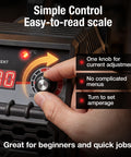 Hand adjusting knob on Portable Stick Welder With IGBT Inverter 250A Output Display showing easy control options