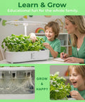 A family using the Smart Soilless Indoor Garden System With 12 Pods Hydroponics Kit Grow Herbs Year Round With 24W Full Spectrum LED Lights