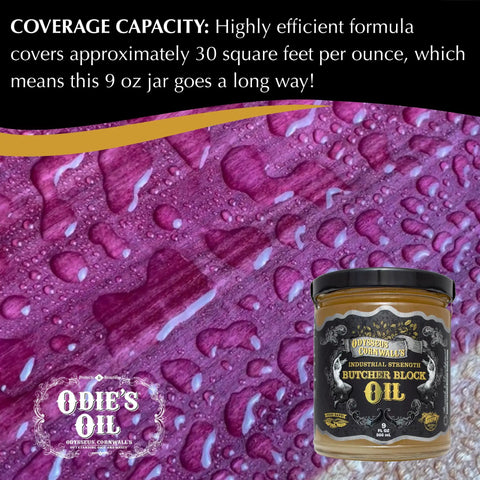 Industrial Strength Butcher Block Oil for Cutting Boards and Countertops jar on wood surface with deep penetration
