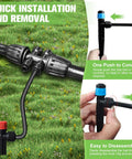 230 Ft Drip Irrigation Kit With Forty Emitters And Adjustable Sprinklers showing quick installation and removal process