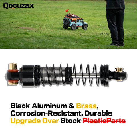 1/24 RC Crawler Shocks Upgrade Kit With 40mm Big Bore Oil Shock Absorbers For SCX24 FCX24M, aluminum brass shock displayed