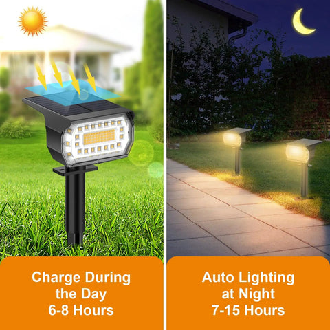 8 Pack Solar Powered Spot Lights Outdoor With 76 LED For 700 Lumens Warm White, IP65 Waterproof, daytime charging, night lighting