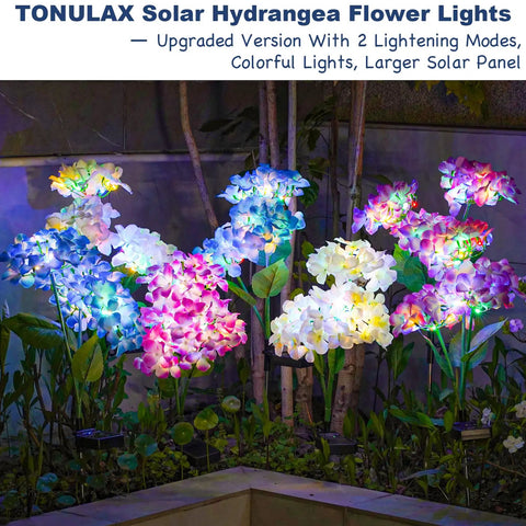 3 Pack Upgraded Solar Garden Lights Colorful Hydrangea Flower Garden Decor For Yard Pathway Outdoor Lighting at night